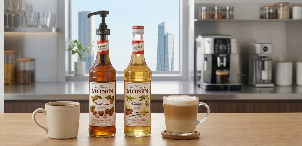 2 free Monin syrup bottles — Hazelnut and Vanilla
